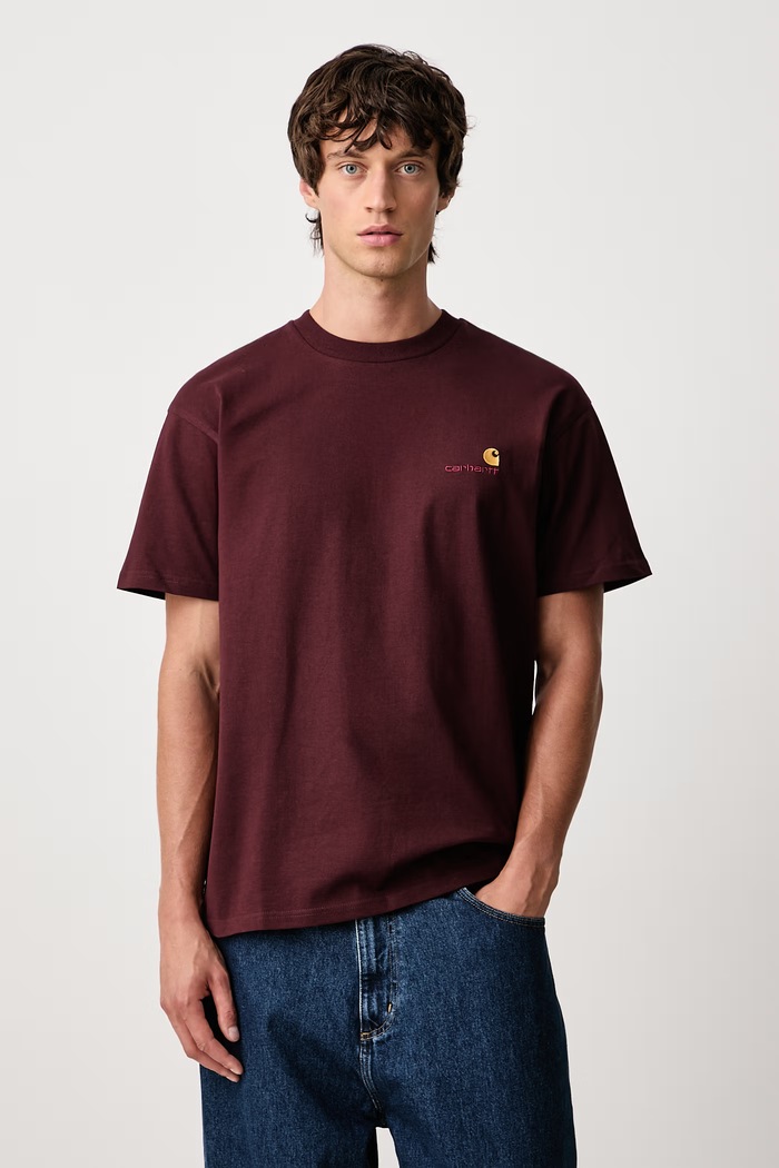 Carhartt WIP American Script T-shirt bawełniany męski bordowy I029956.826XX