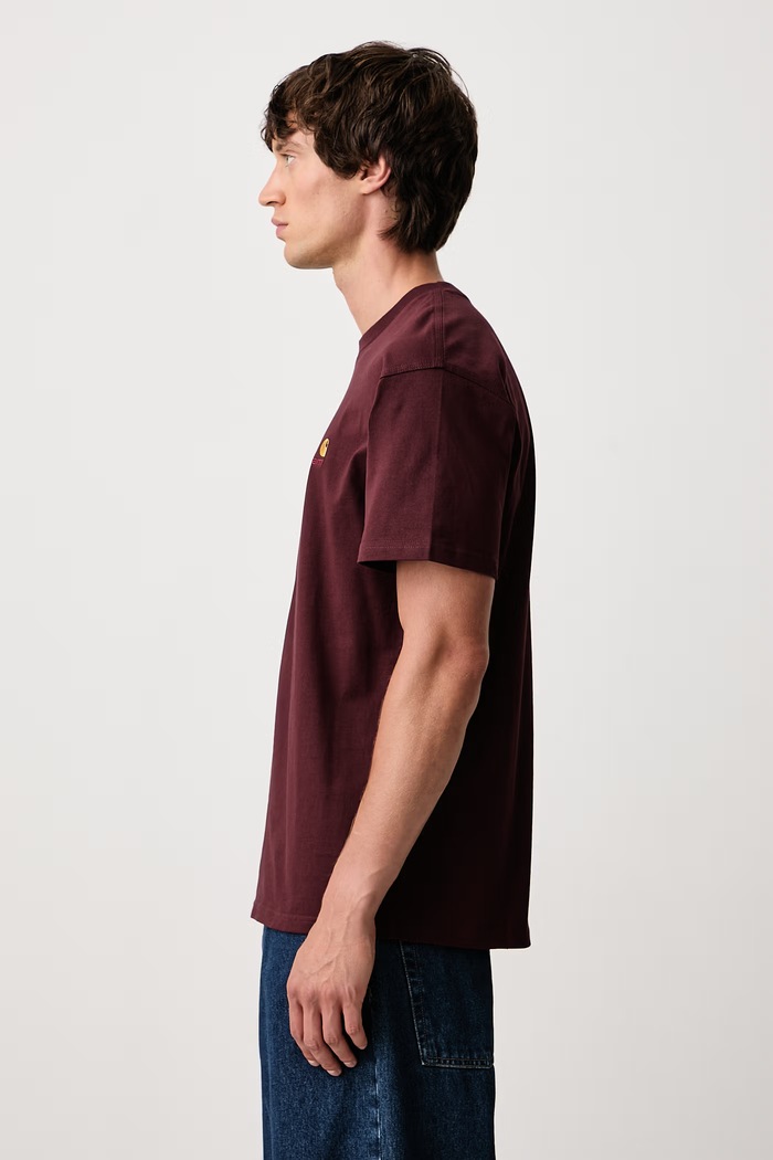 American Script T-shirt bawełniany męski Carhartt WIP I029956.826XX bordowy