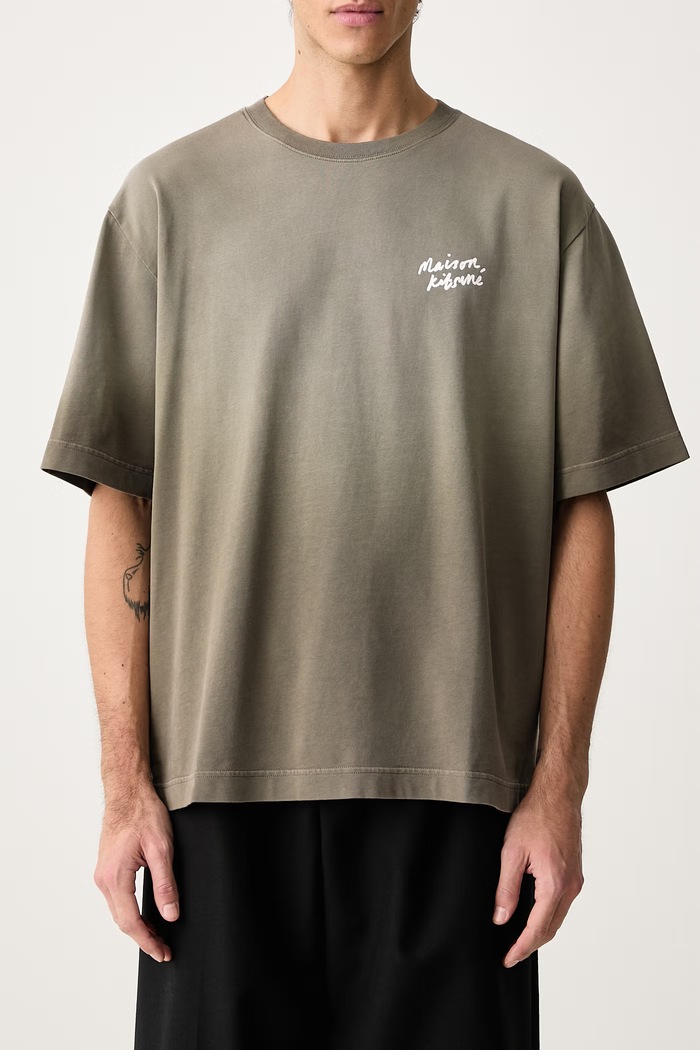 Handwriting T-shirt bawełniany męski Maison Kitsuné zielony MRMJT23KJBIT8