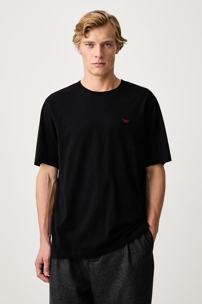 Maison Kitsuné Red Profile Fox футболка бавовняна чоловіча чорний MRMJT00KJ7026