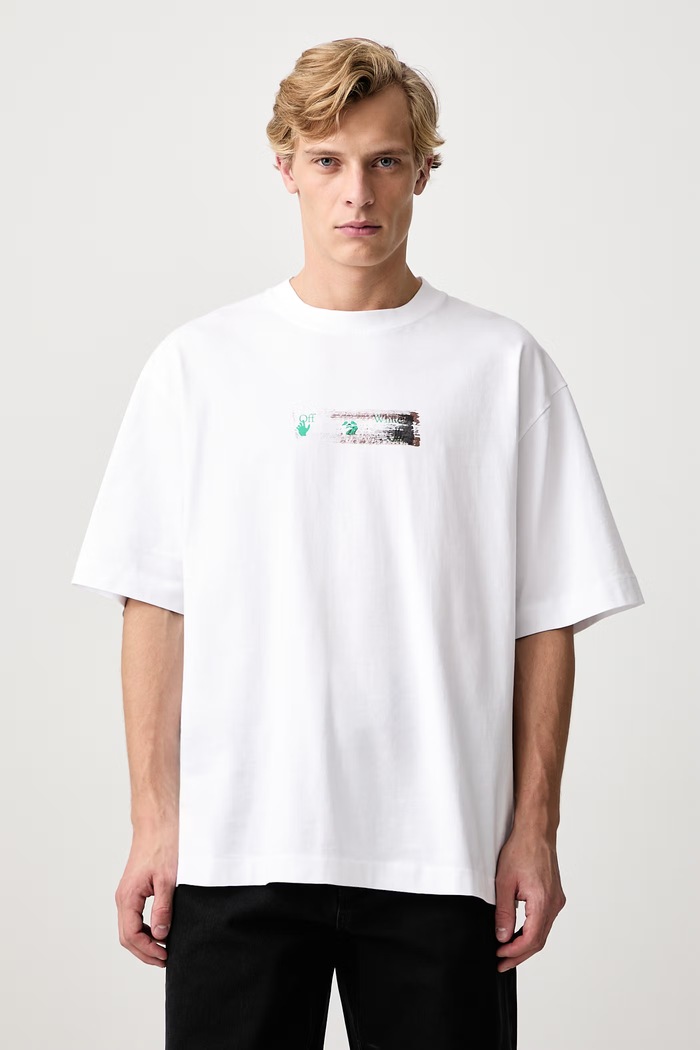Oblečení Off-White Inked Narciso Skate tričko bavlněné pánské 44MAA120F26J012100 bílá