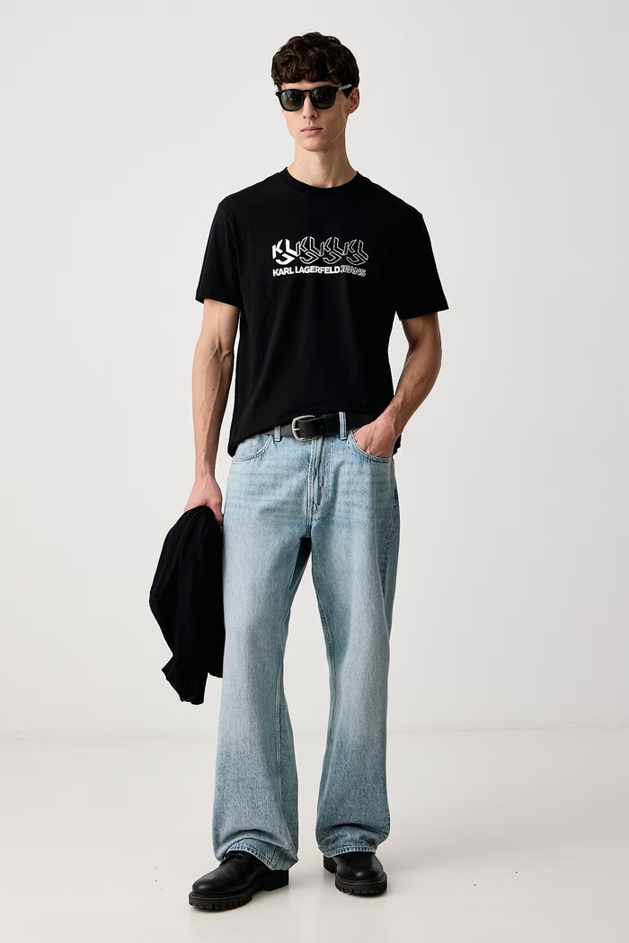 Karl Lagerfeld Jeans Majica za muškarce od pamuka B4M17025 crna AW26