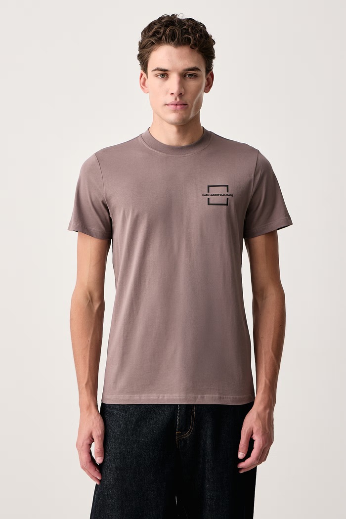 Karl Lagerfeld Jeans T-shirt męski bawełniany brązowy B4M17024