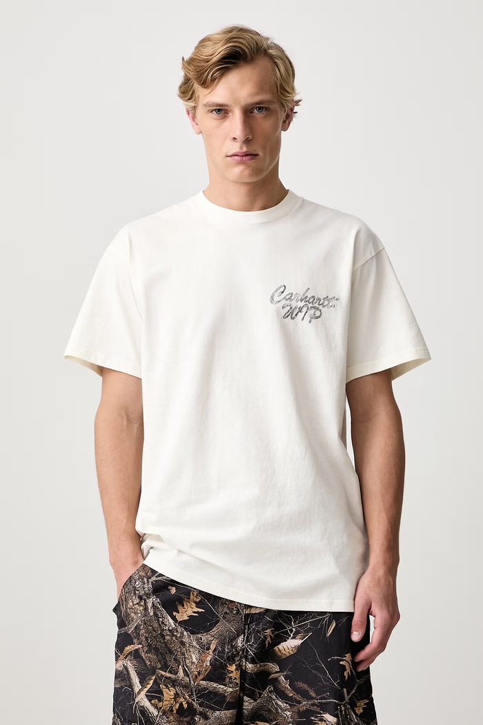 Odzież Carhartt WIP Hatching Script T-Shirt bawełniany męski I037258 beżowy