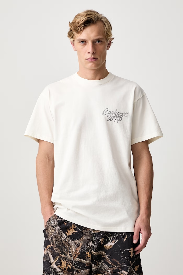 Odzież Carhartt WIP Hatching Script T-Shirt bawełniany męski I037258 beżowy