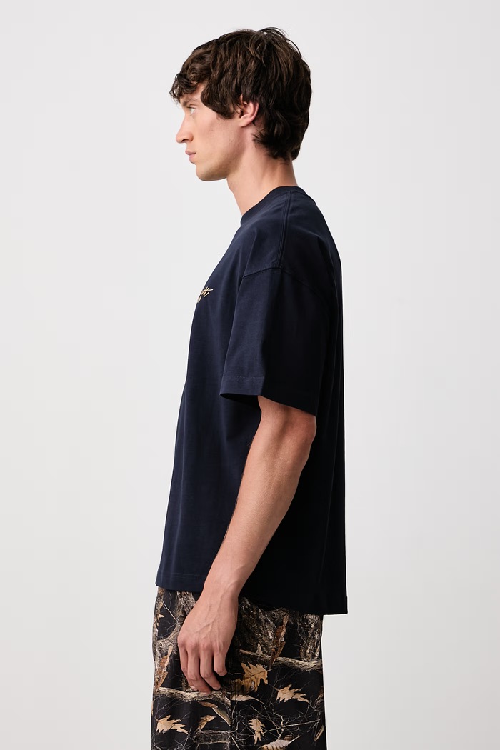 Signature Script T-Shirt bawełniany męski Carhartt WIP I033828 granatowy