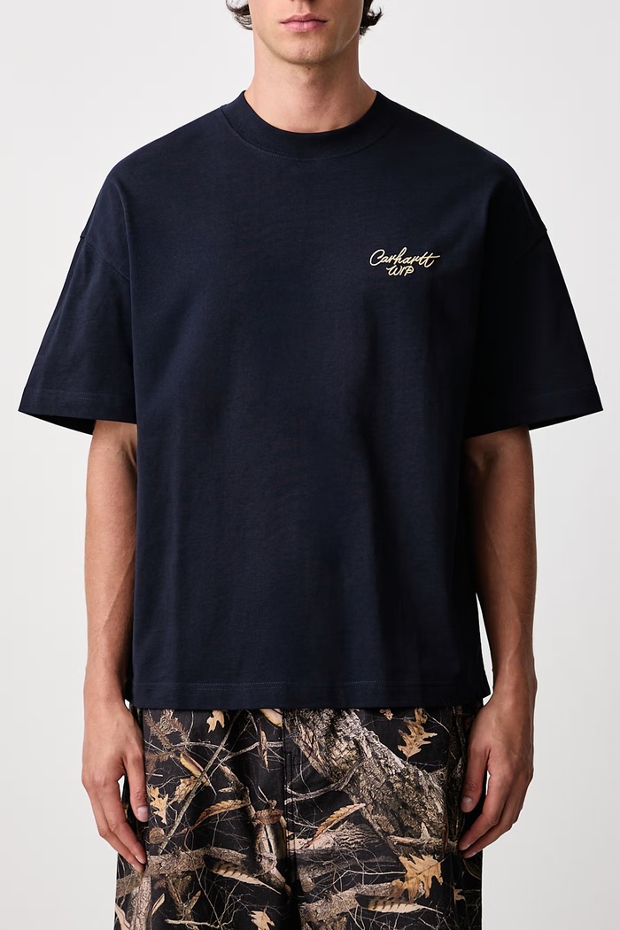 Signature Script T-Shirt bawełniany męski Carhartt WIP granatowy I033828
