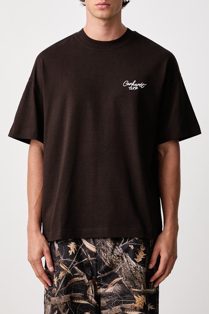 Signature Script T-Shirt bawełniany męski Carhartt WIP brązowy I033828