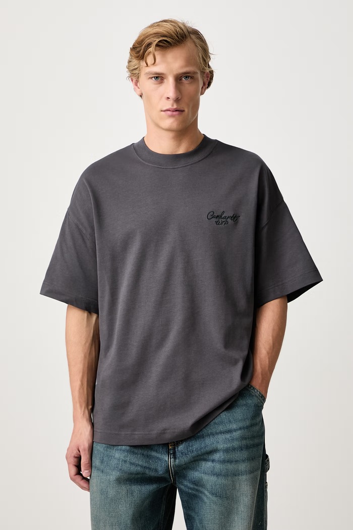 Carhartt WIP Signature Script T-Shirt in cotone da uomo grigio I033828
