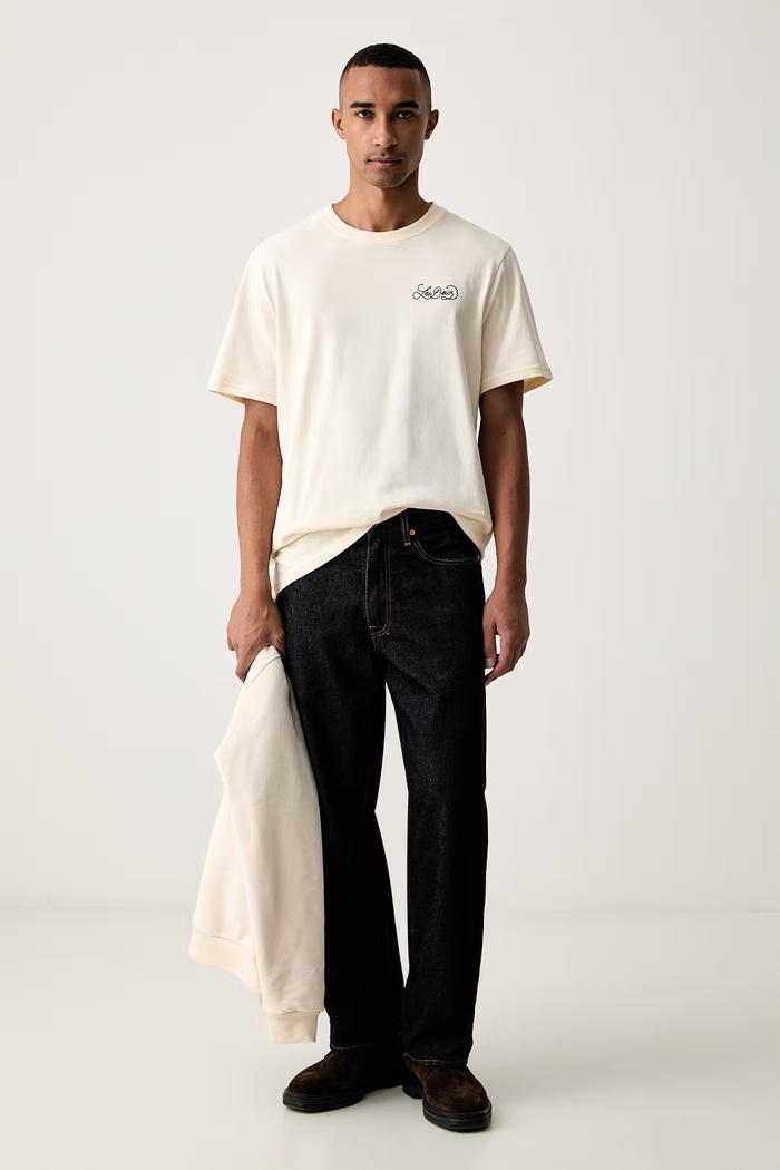 Les Deux T-shirt męski bawełniany Orchard 1002488 beżowy AW26