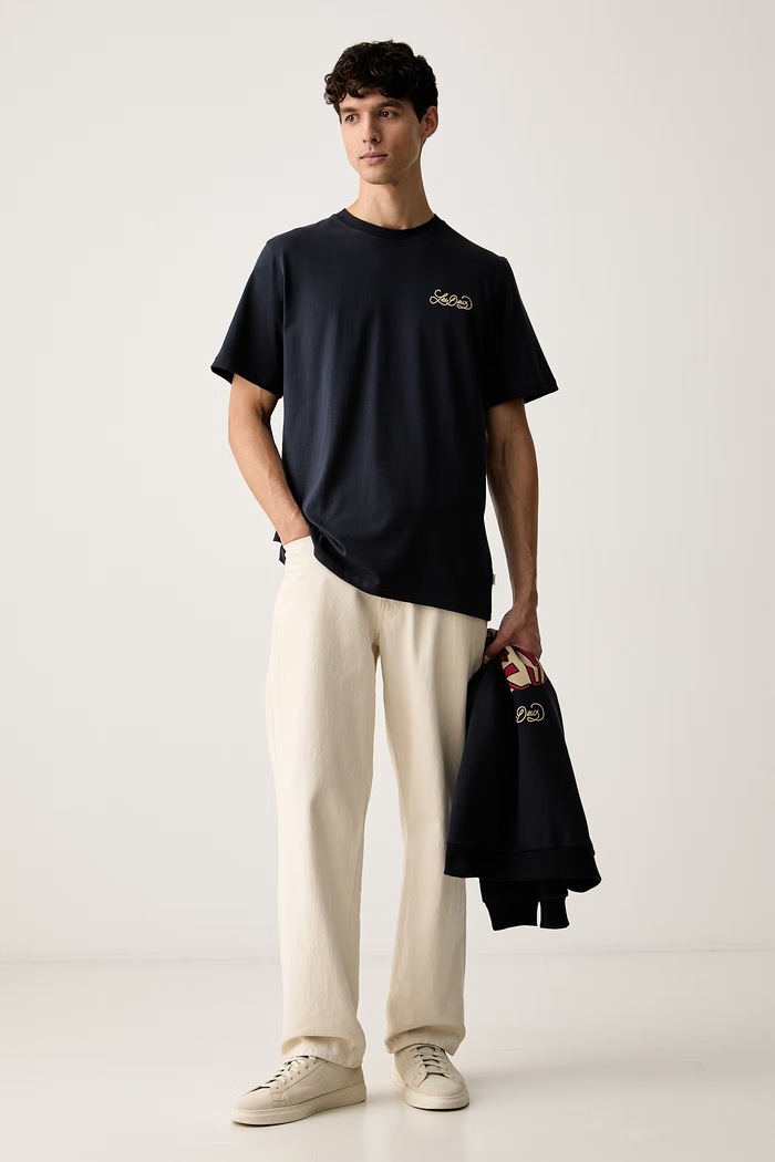 Les Deux T-shirt męski bawełniany Orchard 1002488 granatowy AW26
