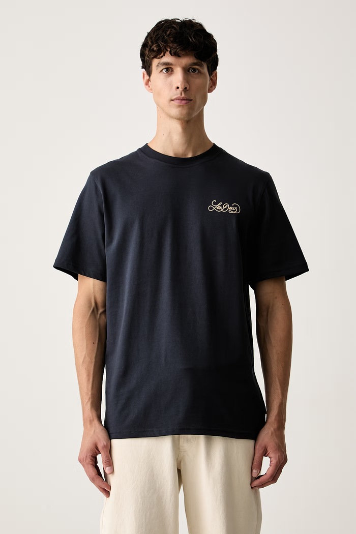 Odzież Les Deux T-shirt męski bawełniany Orchard 1002488 granatowy