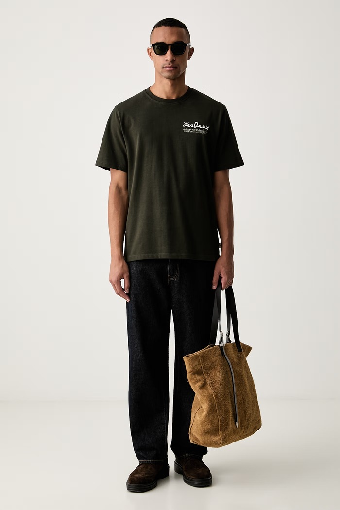 Les Deux T-shirt męski bawełniany 1002484 zielony AW26