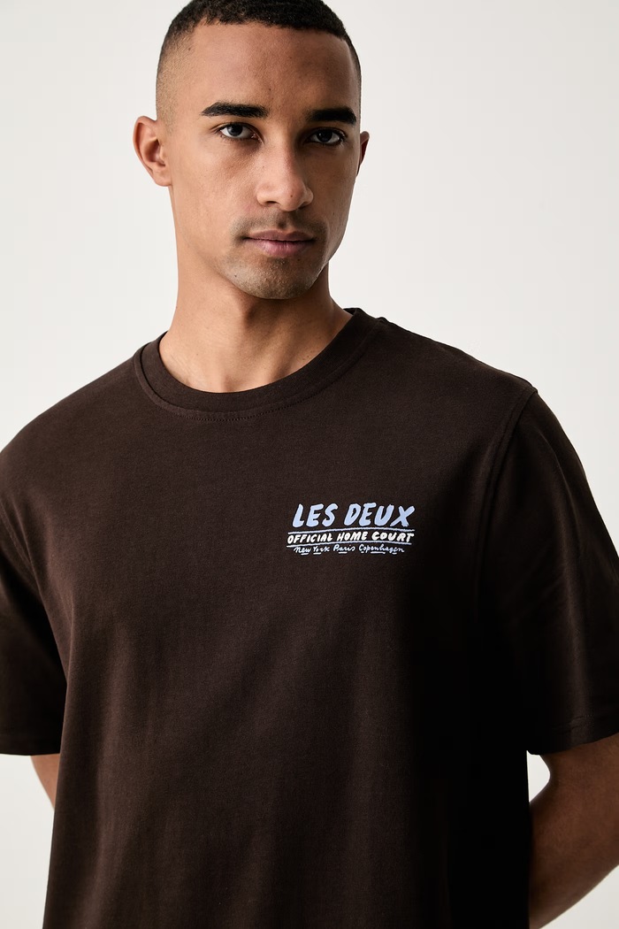Les Deux T-shirt męski bawełniany brązowy 1002479