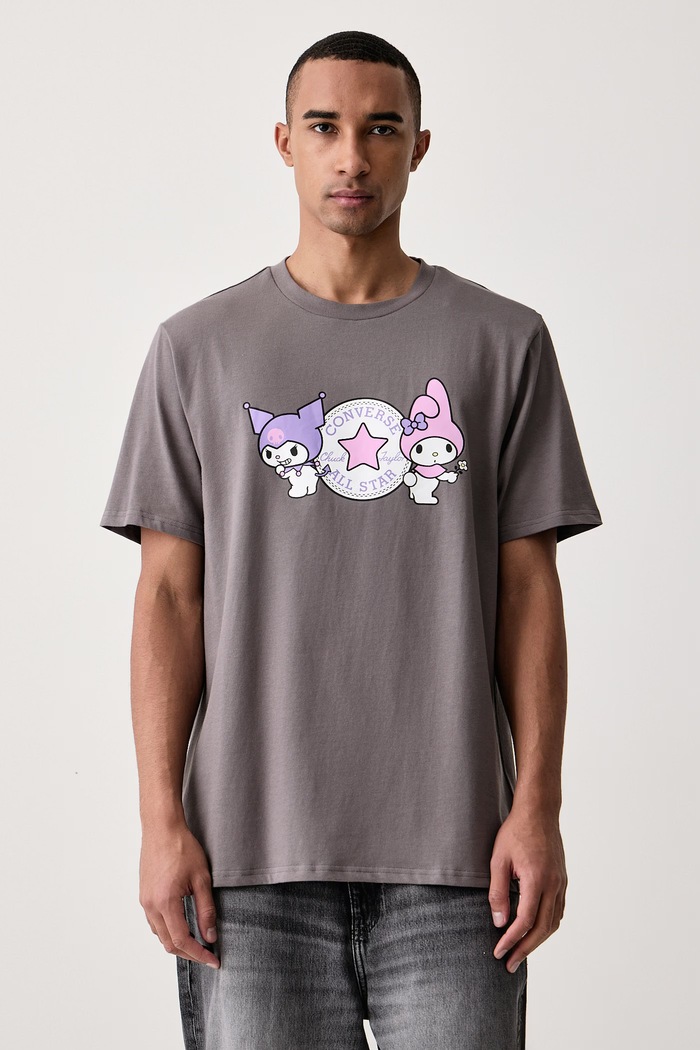 Converse T-shirt męski bawełniany x HELLO KITTY szary CVM6T518