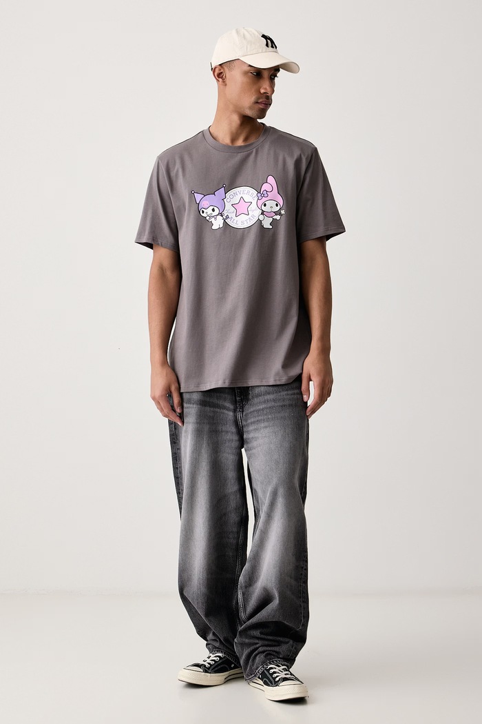 Converse T-shirt męski bawełniany x HELLO KITTY CVM6T518 szary AW26
