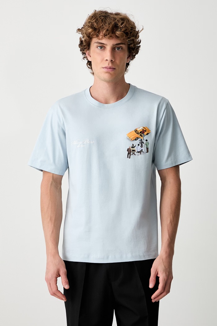 Odzież Filling Pieces T-shirt bawełniany męski 422620500360 niebieski