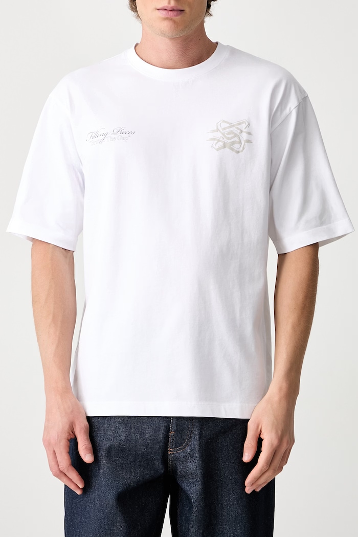 Filling Pieces T-shirt bawełniany męski 422620501387 biały