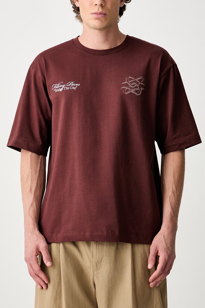 Filling Pieces T-shirt bawełniany męski 422620501387 brązowy
