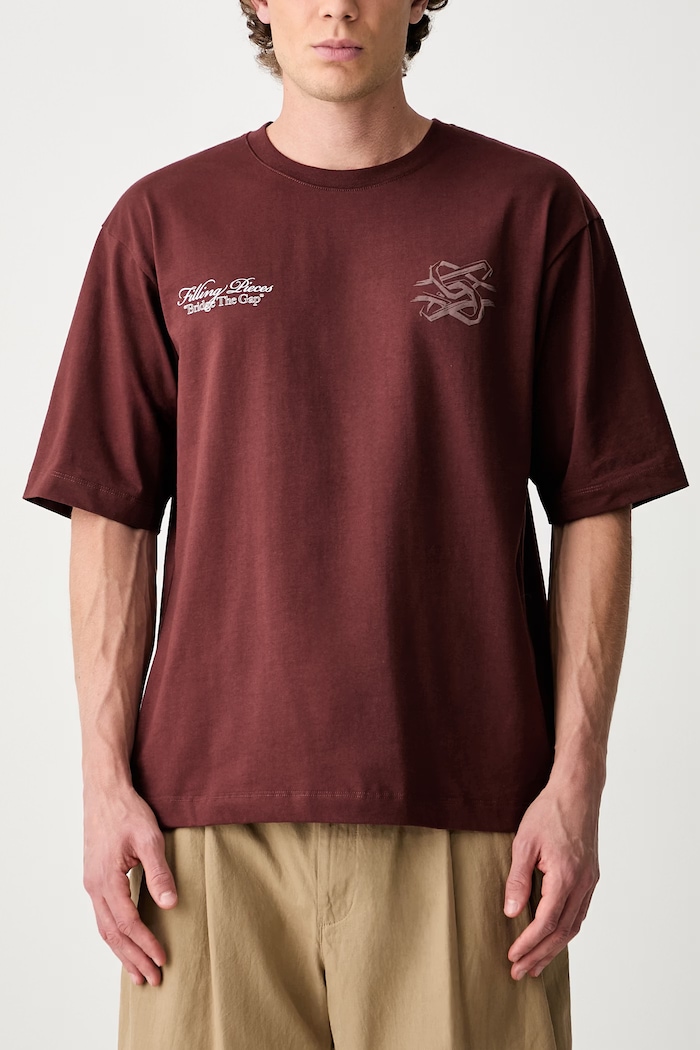 Filling Pieces T-shirt bawełniany męski 422620501387 brązowy