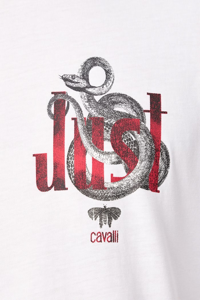 T-shirt męski bawełniany Just Cavalli 81OAHT06.CJ500 biały