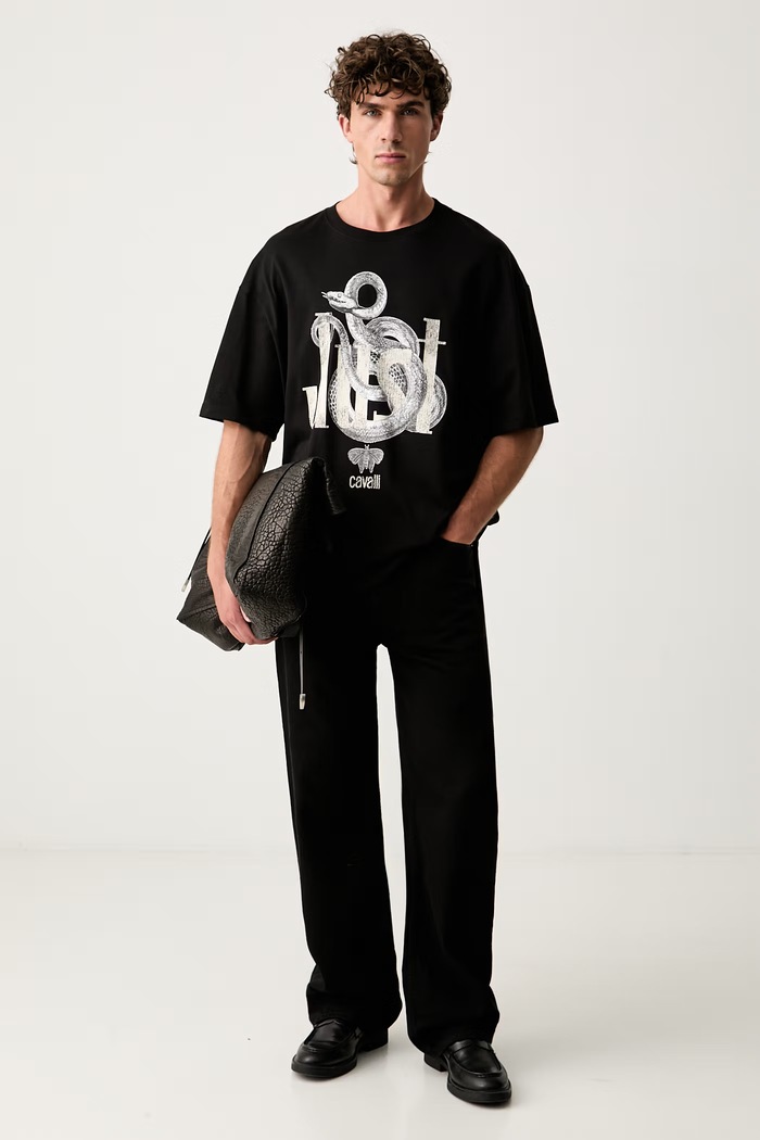 Just Cavalli T-shirt męski bawełniany 81OAHT05.CJ518 czarny AW26