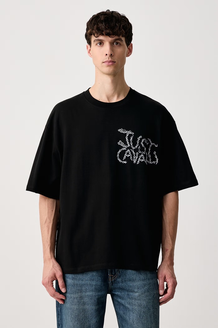 Just Cavalli T-shirt męski bawełniany z elastanem 81OAHE25.CJ118 czarny AW26