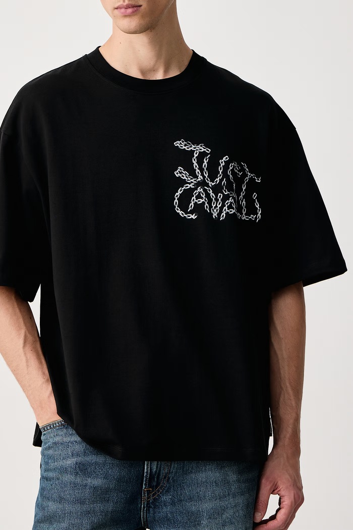 Odzież Just Cavalli T-shirt męski bawełniany z elastanem 81OAHE25.CJ118 czarny