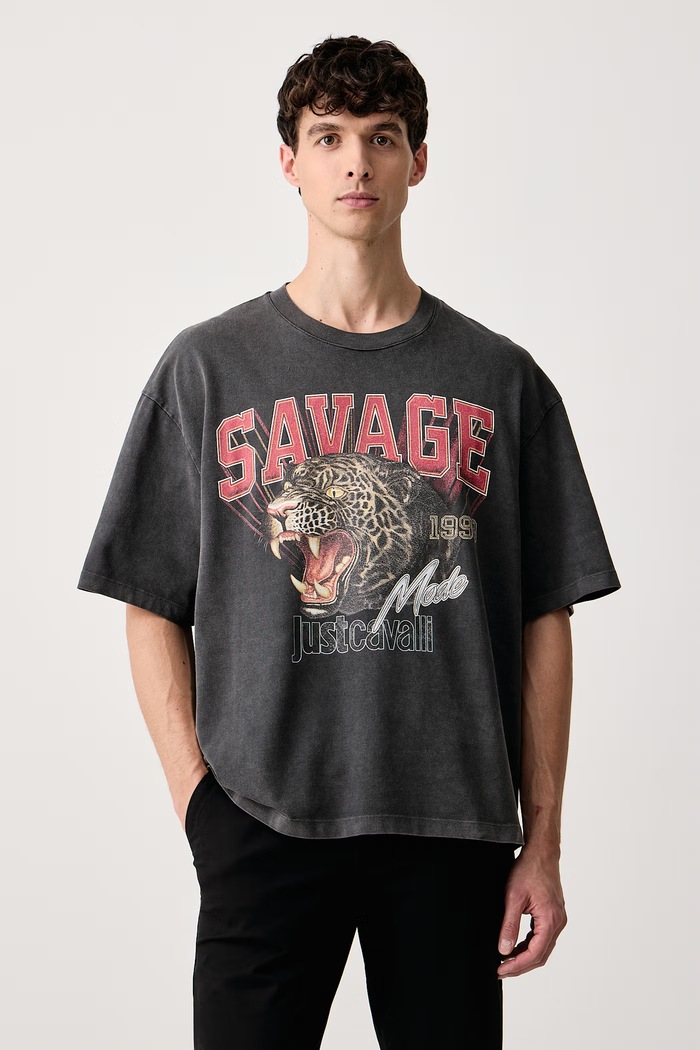 Just Cavalli T-shirt męski bawełniany szary 81OAHE15.CJW14