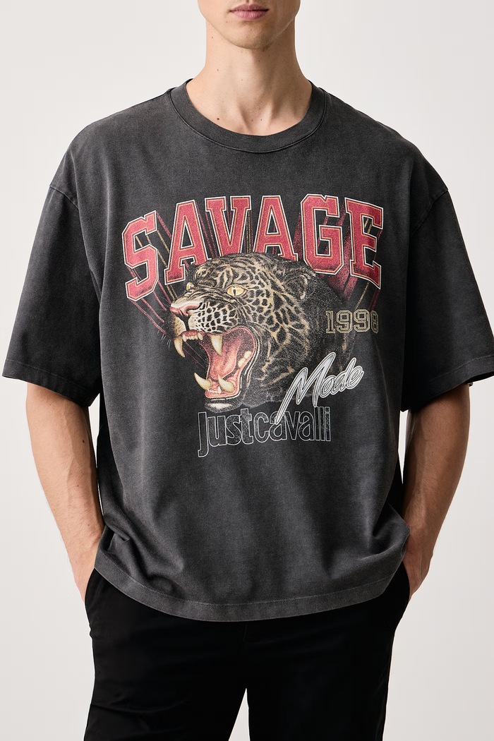 Odzież Just Cavalli T-shirt męski bawełniany 81OAHE15.CJW14 szary