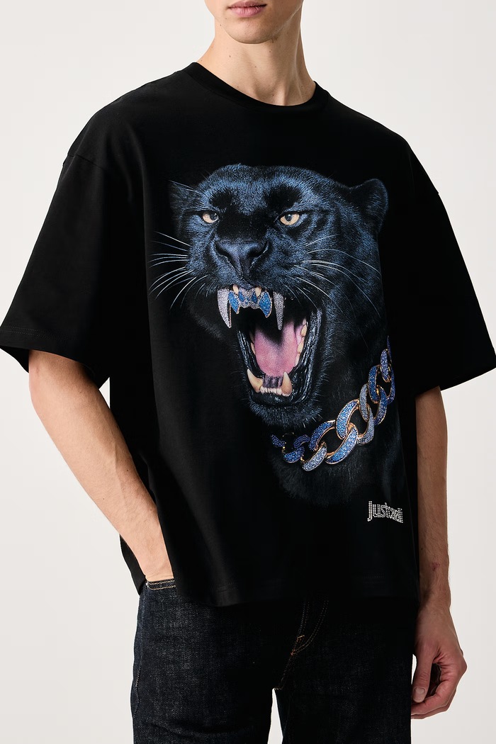 Odzież Just Cavalli T-shirt męski bawełniany 81OAHE10.CJ118 czarny