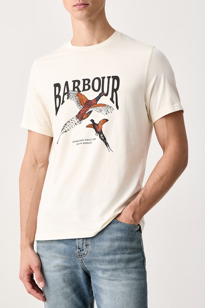 Odzież Barbour T-shirt męski bawełniany MTS1683 beżowy