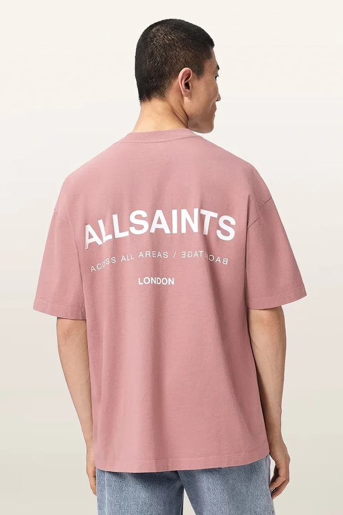 AllSaints T-shirt oversize męski bawełniany BACKSTAGE SS CREW M033PF różowy AW26
