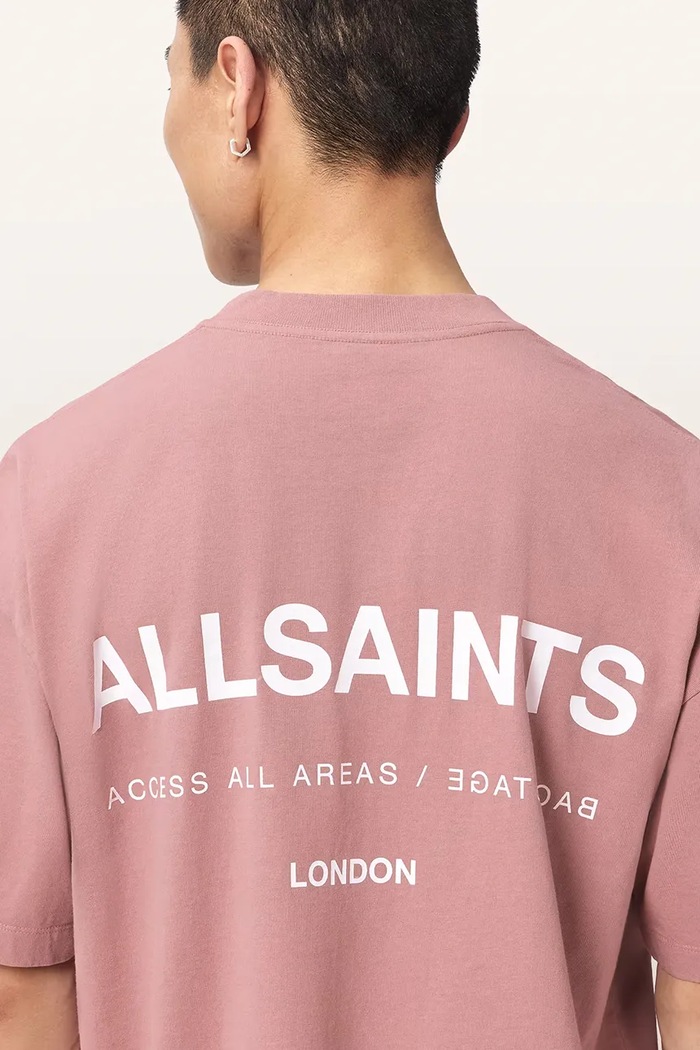 AllSaints T-shirt oversize męski bawełniany BACKSTAGE SS CREW M033PF różowy