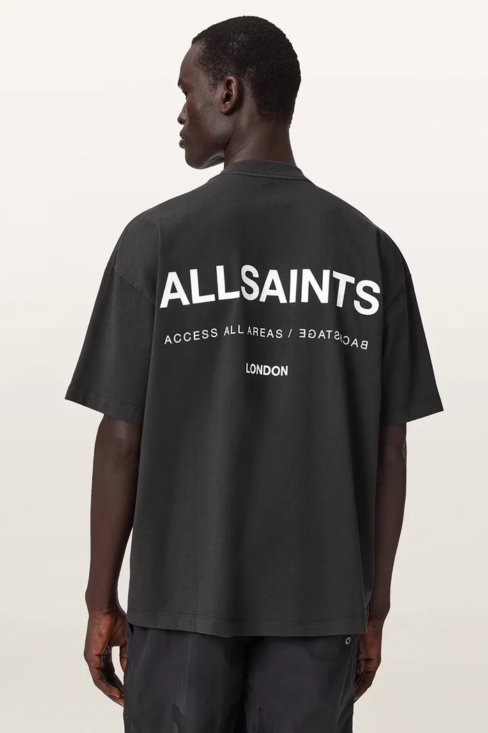 AllSaints T-shirt oversize męski bawełniany BACKSTAGE SS CREW M033PF szary AW26