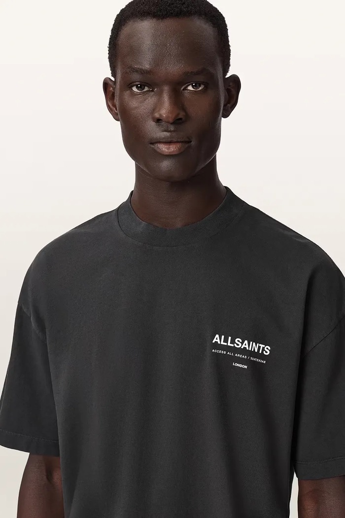 T-shirt oversize męski bawełniany BACKSTAGE SS CREW AllSaints M033PF szary