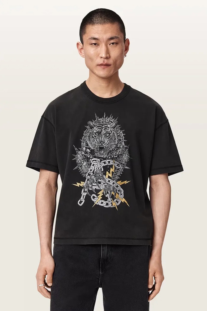 AllSaints T-shirt męski bawełniany IRON TIGER czarny M016PF