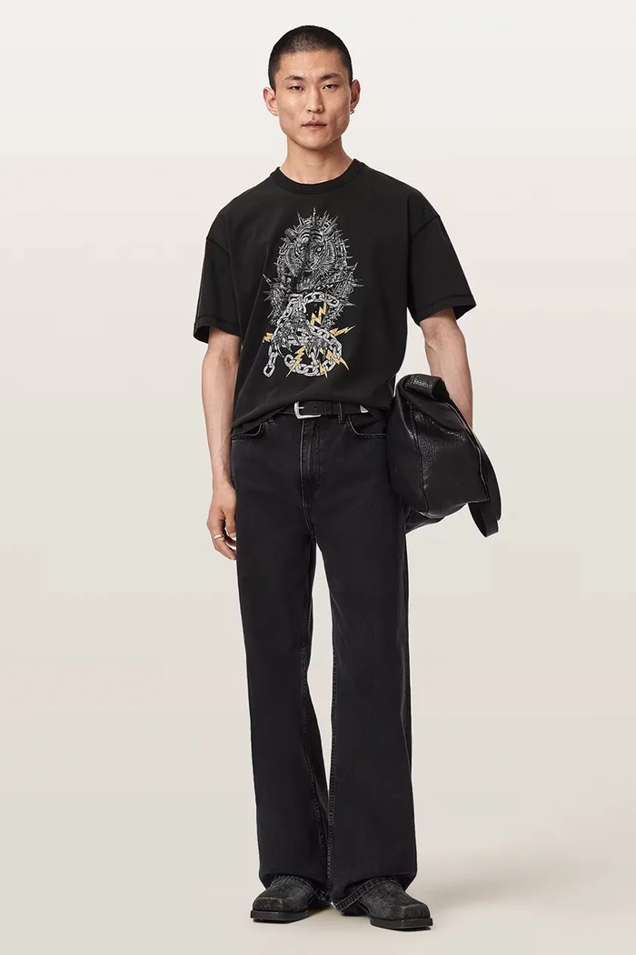Odzież AllSaints T-shirt męski bawełniany IRON TIGER M016PF czarny