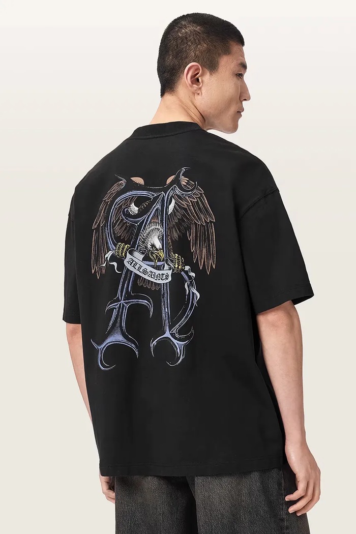 AllSaints T-shirt oversize męski bawełniany RAPTOUR czarny M014PF