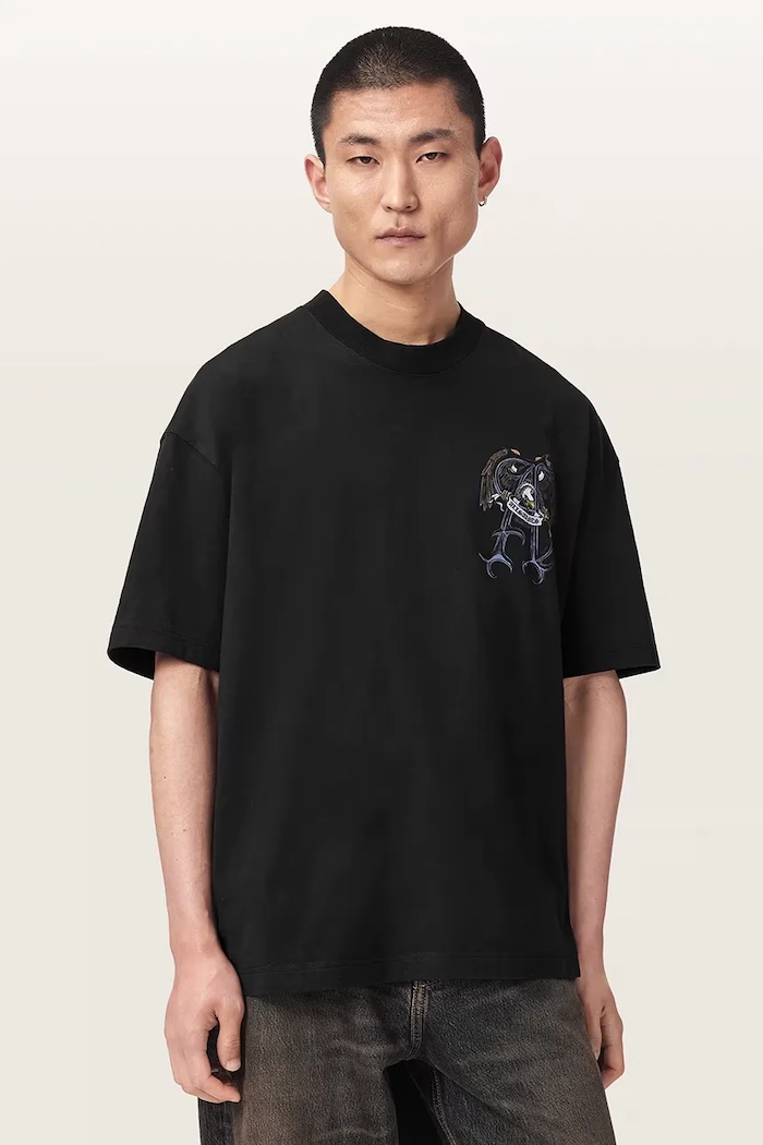 AllSaints T-shirt oversize męski bawełniany RAPTOUR M014PF czarny AW26