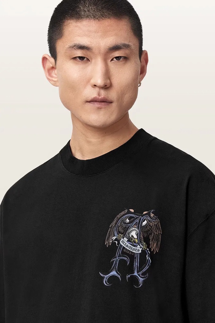 T-shirt oversize męski bawełniany RAPTOUR AllSaints M014PF czarny