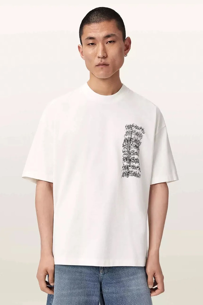 AllSaints T-shirt oversize męski bawełniany REPEAT M011PF biały AW26