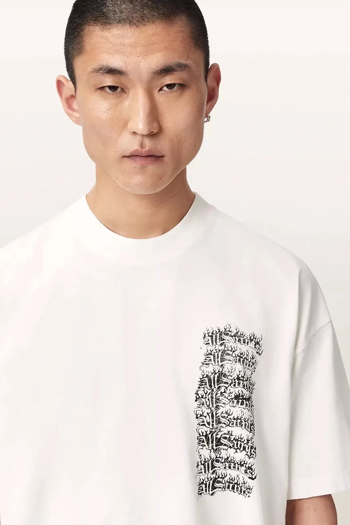 T-shirt oversize męski bawełniany REPEAT AllSaints M011PF biały