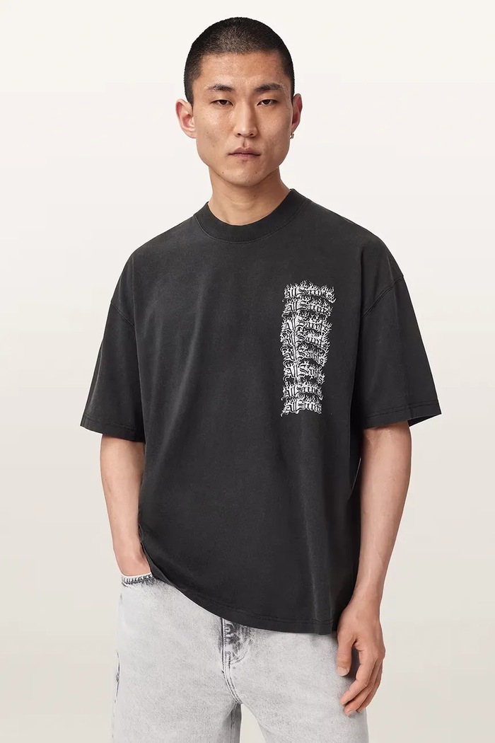 AllSaints T-shirt oversize męski bawełniany REPEAT M011PF czarny AW26