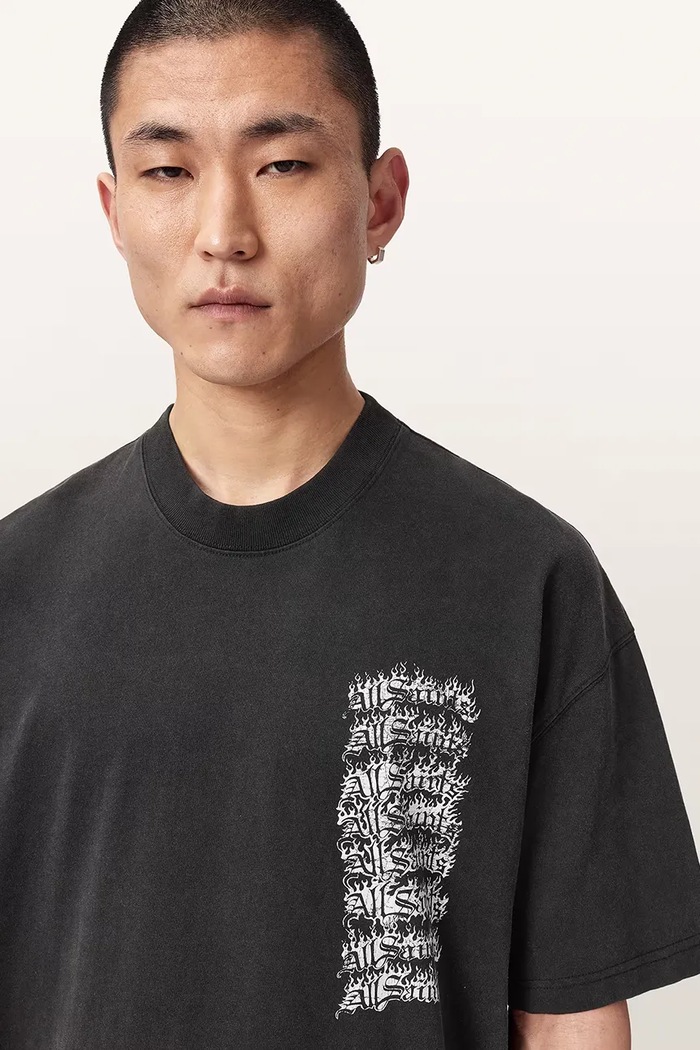 T-shirt oversize męski bawełniany REPEAT AllSaints M011PF czarny
