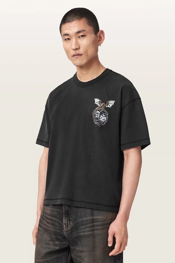 AllSaints T-shirt męski bawełniany WYVERN M007PF czarny AW26