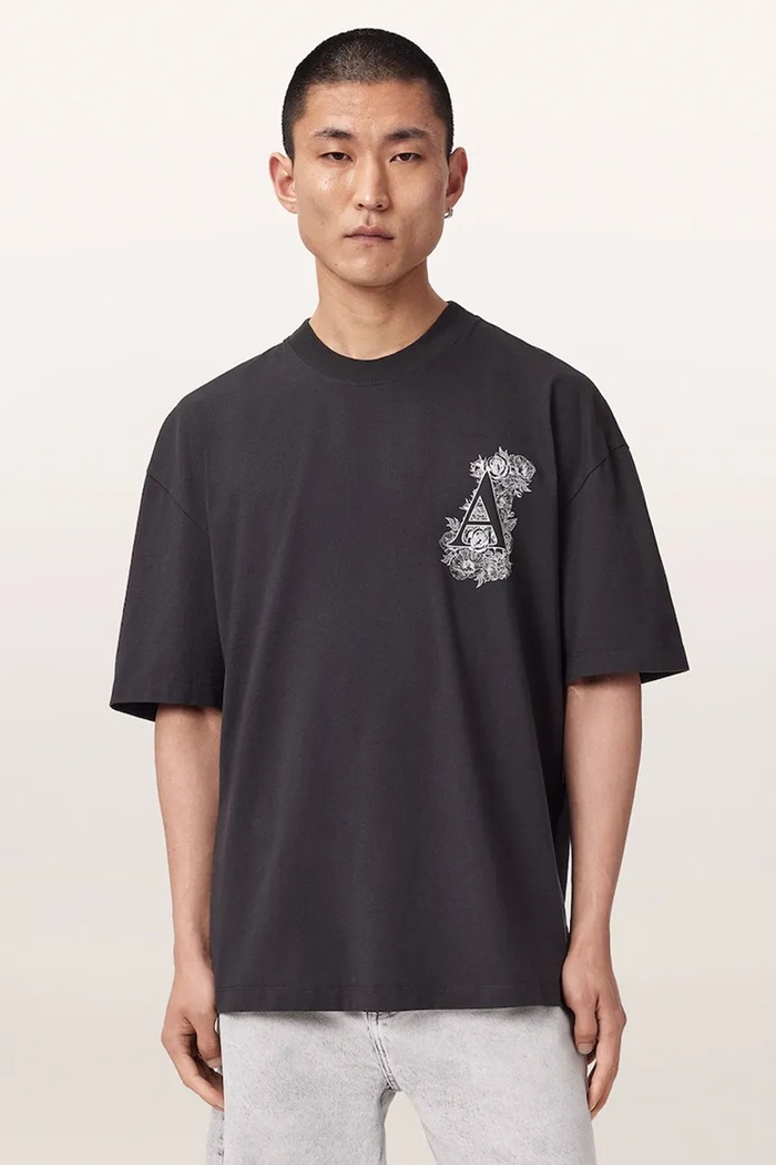 AllSaints Oversize tričko pánske bavlnené ANTHOS M006PF čierna AW26