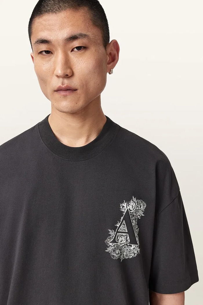 Oversize tričko pánske bavlnené ANTHOS AllSaints M006PF čierna