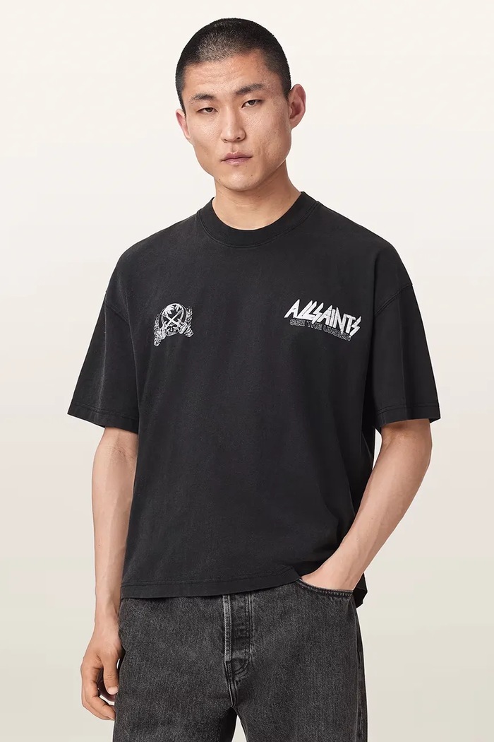 AllSaints T-shirt męski bawełniany CHROMIUM M001PF czarny AW26