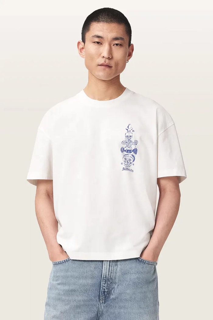 AllSaints T-shirt męski bawełniany IGNIS M026PF beżowy AW26